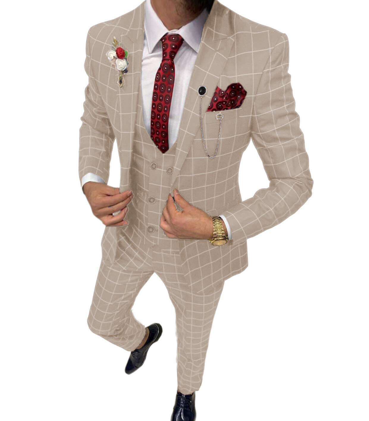 Men's Plaid 3-Piece Business Suit