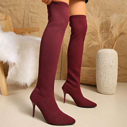 Women’s Over-the-Knee Knit Sock Boots – Pointed Toe High Heel