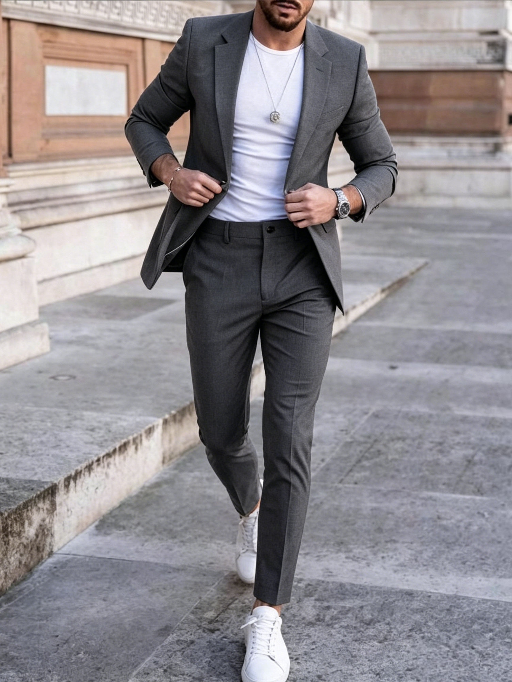 Men's Modern Double-Breasted Casual Suit