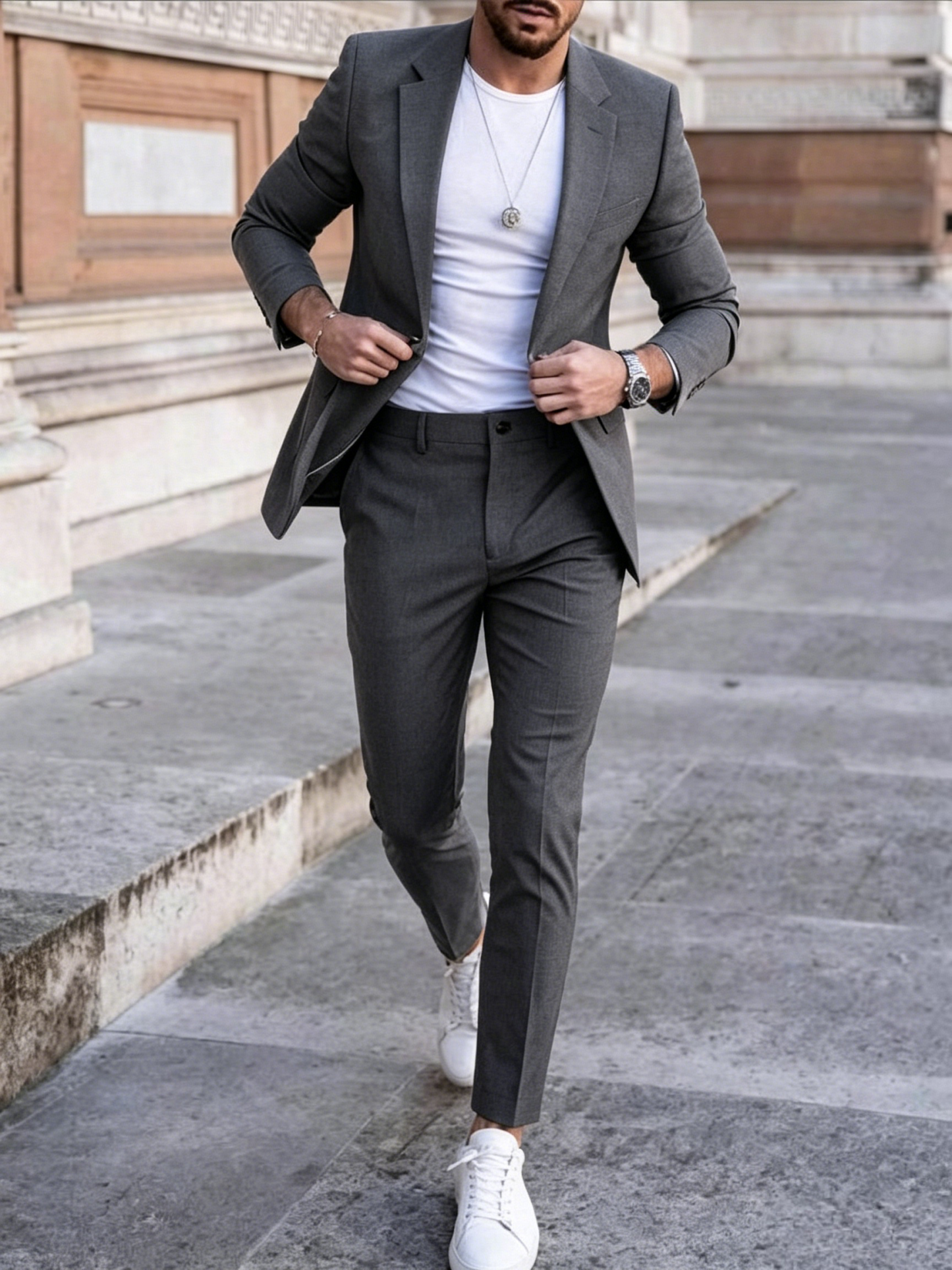Men's Modern Double-Breasted Casual Suit