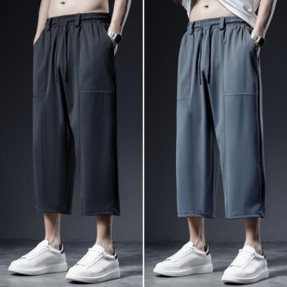 🔥 Plus Size Men's Ice-Silk Cropped Pants 👖 | Loose & Stretchy Fit✨
