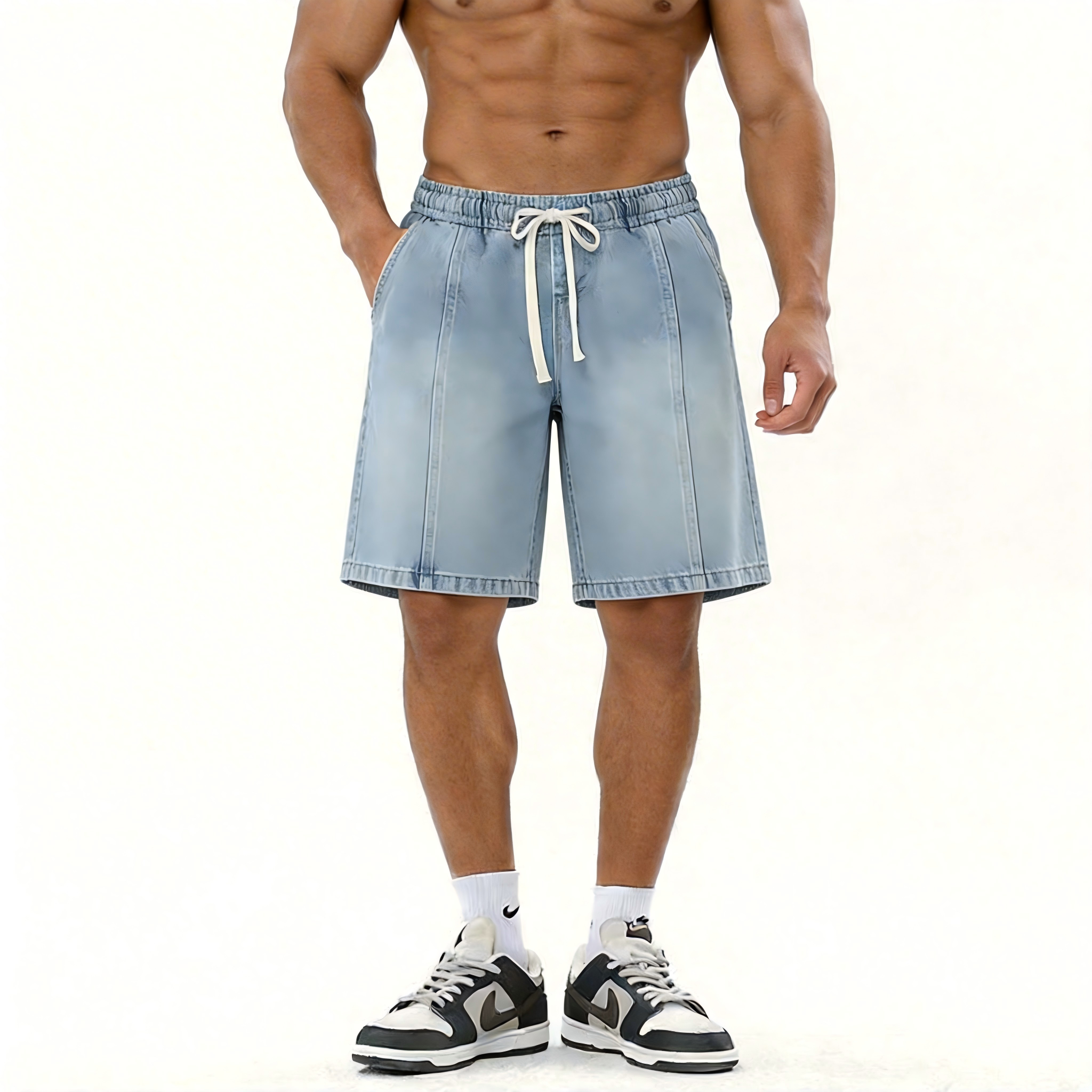 Men’s Loose Fit Denim Drawstring Shorts
