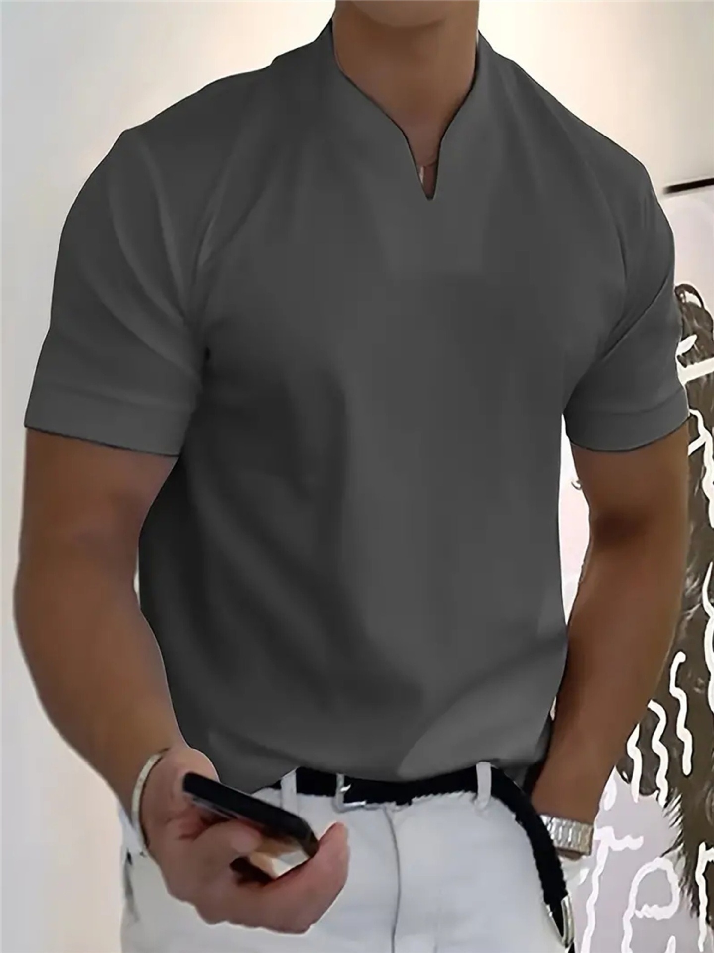 Men's High-Stretch Cotton V-Neck Tee