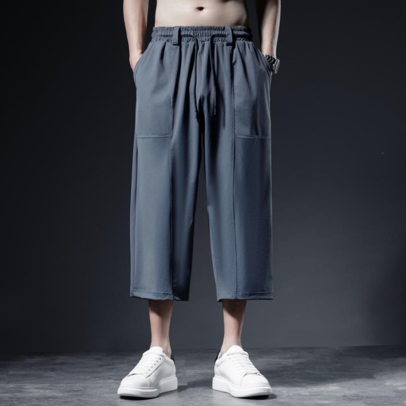 🔥 Plus Size Men's Ice-Silk Cropped Pants 👖 | Loose & Stretchy Fit✨
