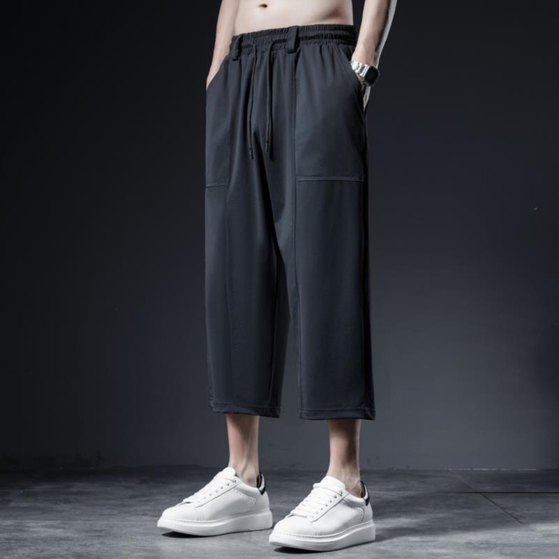 🔥 Plus Size Men's Ice-Silk Cropped Pants 👖 | Loose & Stretchy Fit✨