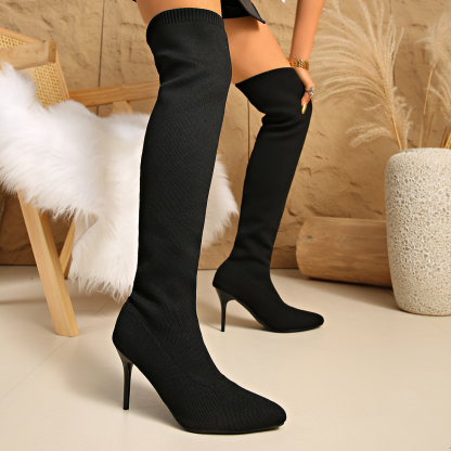 Women’s Over-the-Knee Knit Sock Boots – Pointed Toe High Heel
