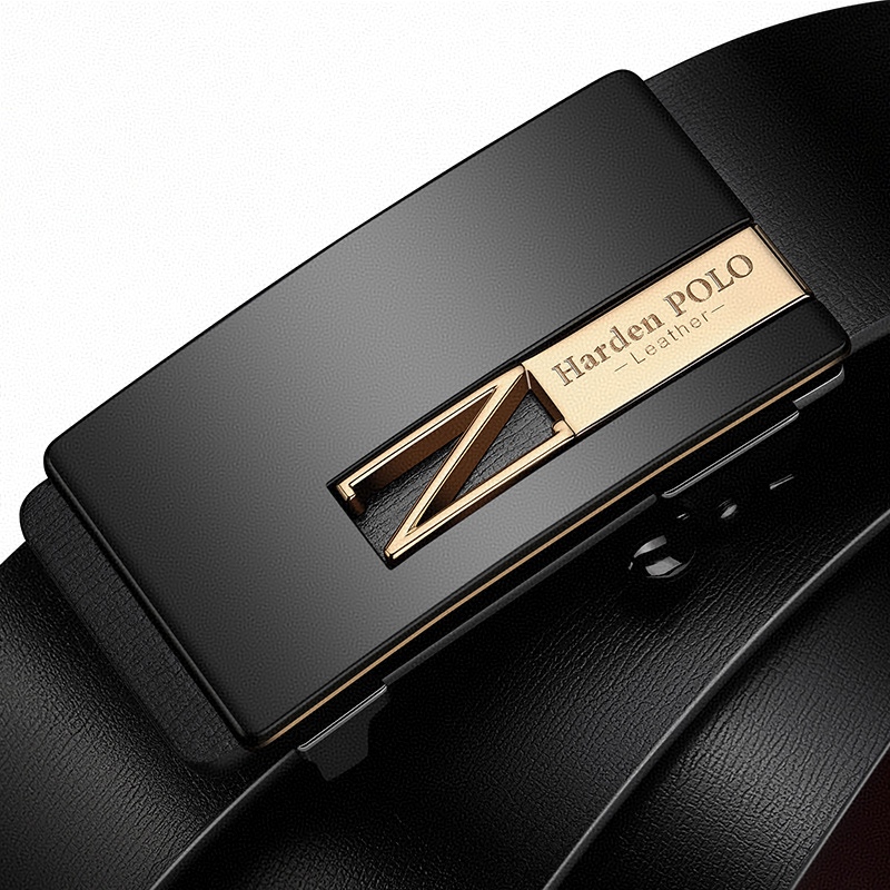 No-Hole Automatic Buckle Genuine Leather Belt | Precise Fit, Business Elegance