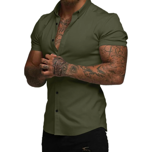 🔥 Men’s Slim Fit Stretch Short Sleeve Shirt – Stylish & Comfortable! 🔥