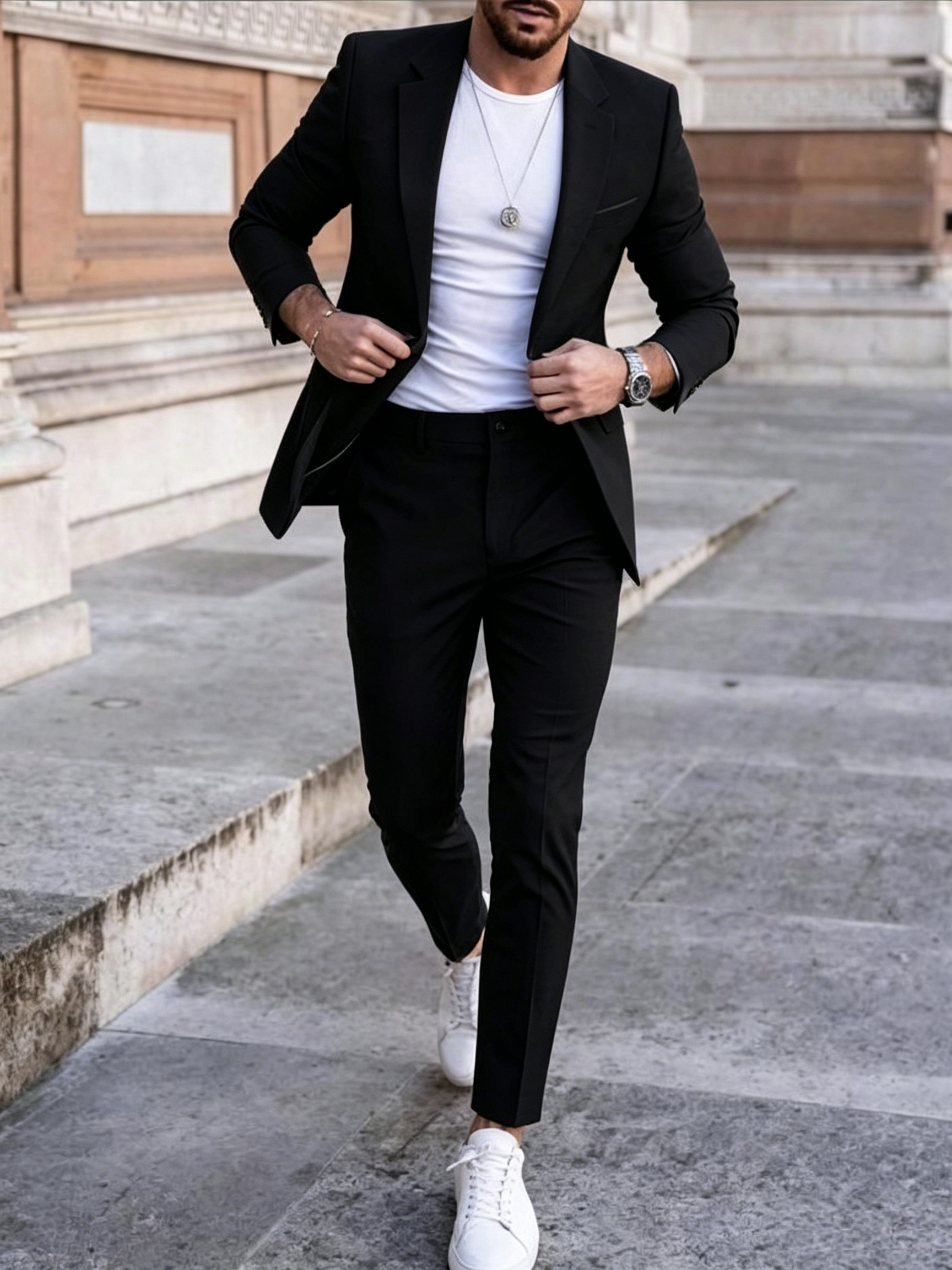 Men's Modern Double-Breasted Casual Suit