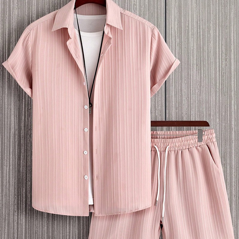 New Style Natural Linen Striped Men's 2-Piece Set