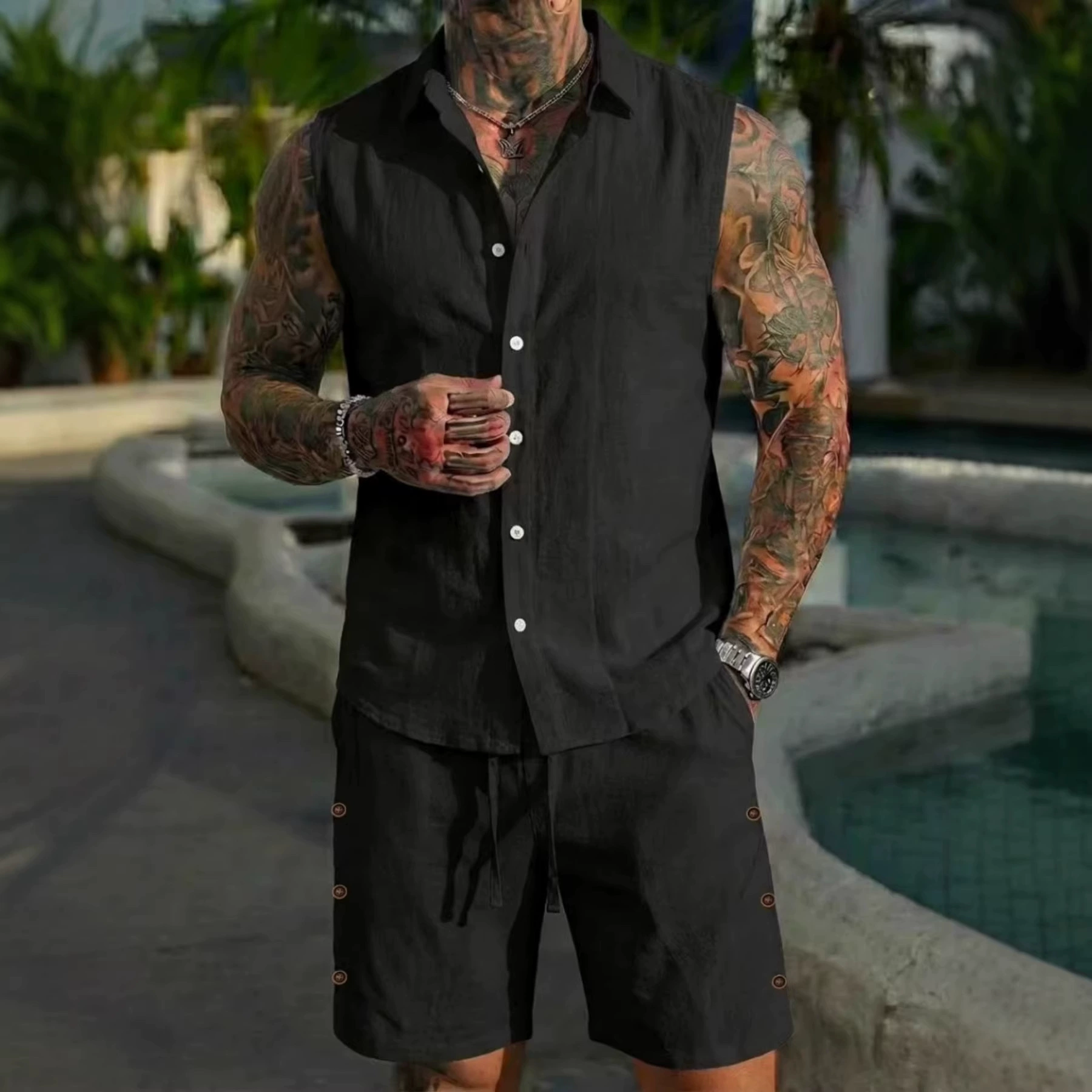 New Men's Casual Sleeveless Two-Piece Set