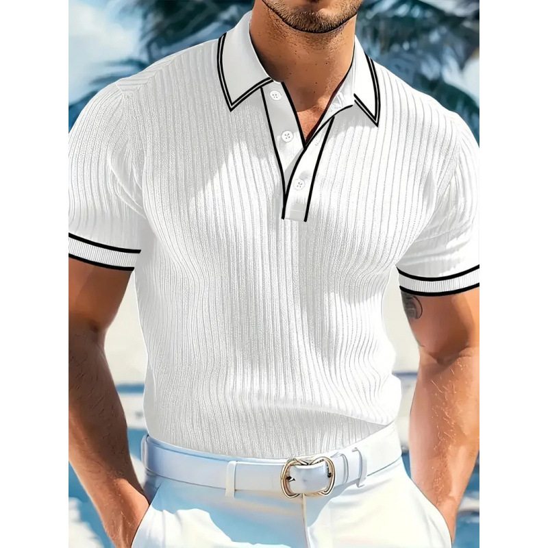 Men's Vintage Striped Knit Breathable Lapel Polo Shirt
