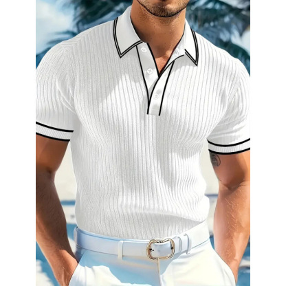 Men's Vintage Striped Knit Breathable Lapel Polo Shirt