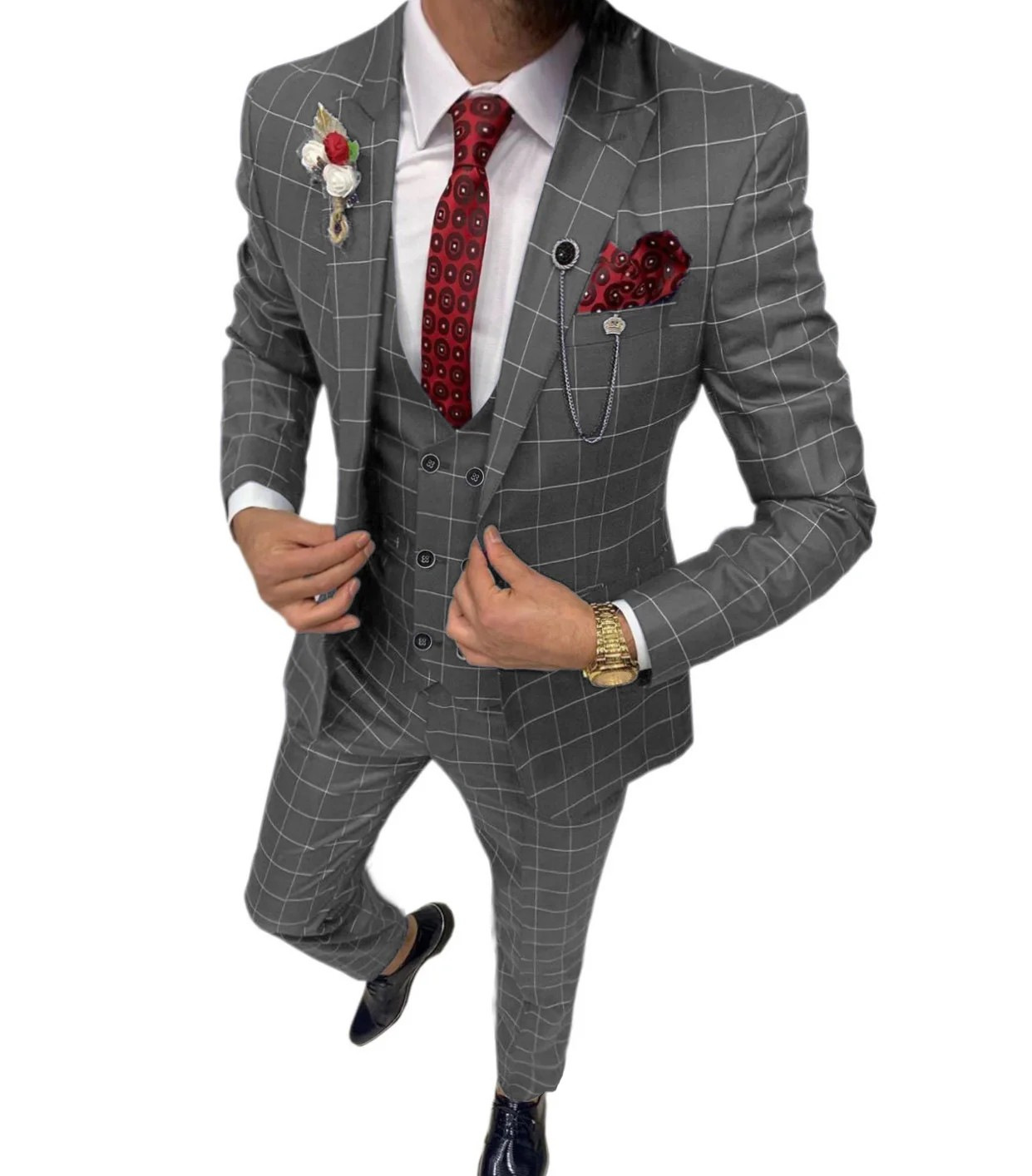 Men's Plaid 3-Piece Business Suit