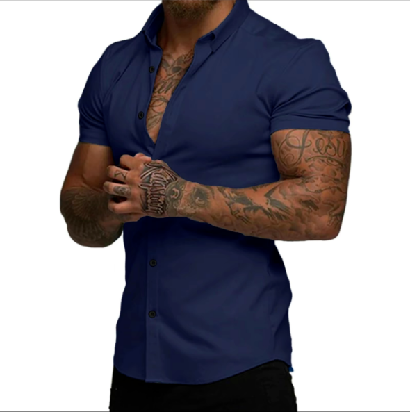 🔥 Men’s Slim Fit Stretch Short Sleeve Shirt – Stylish & Comfortable! 
