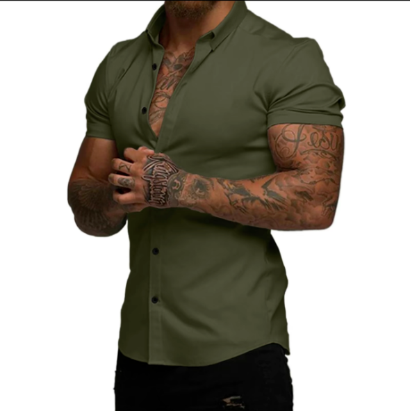 🔥 Men’s Slim Fit Stretch Short Sleeve Shirt – Stylish & Comfortable! 
