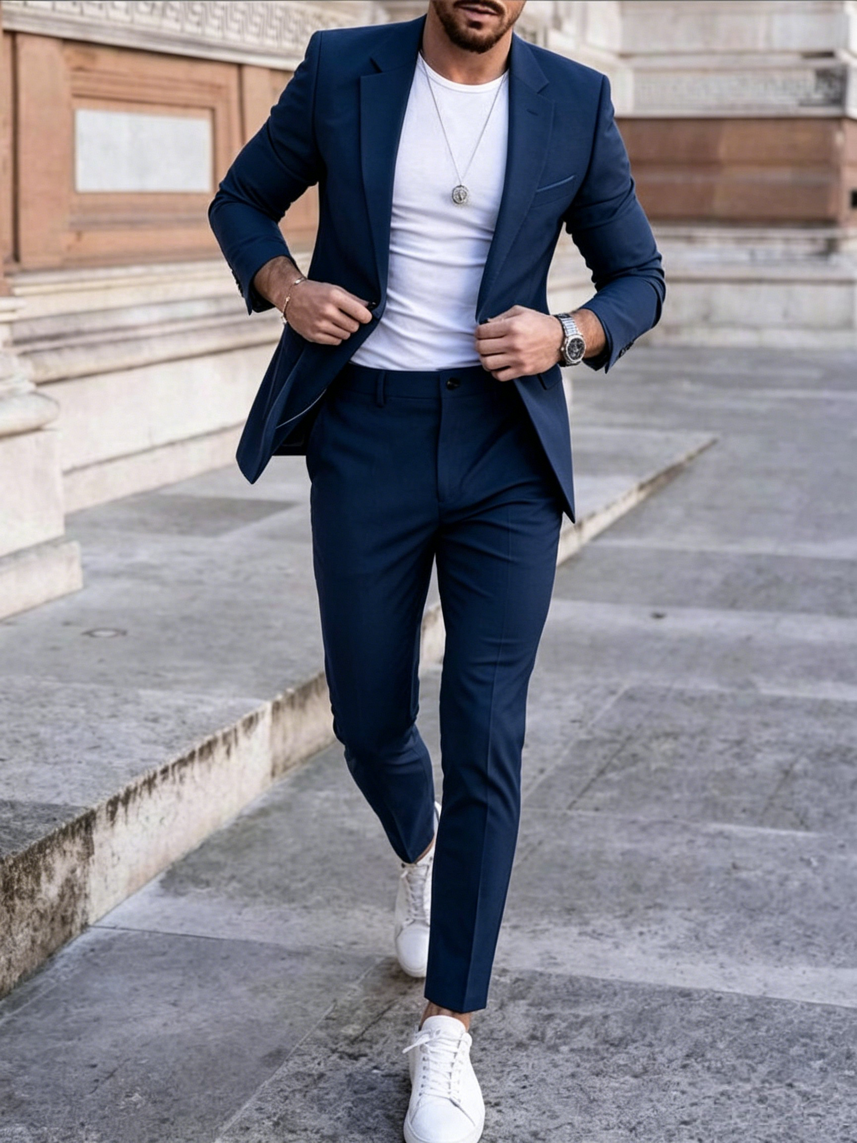 Men's Modern Double-Breasted Casual Suit