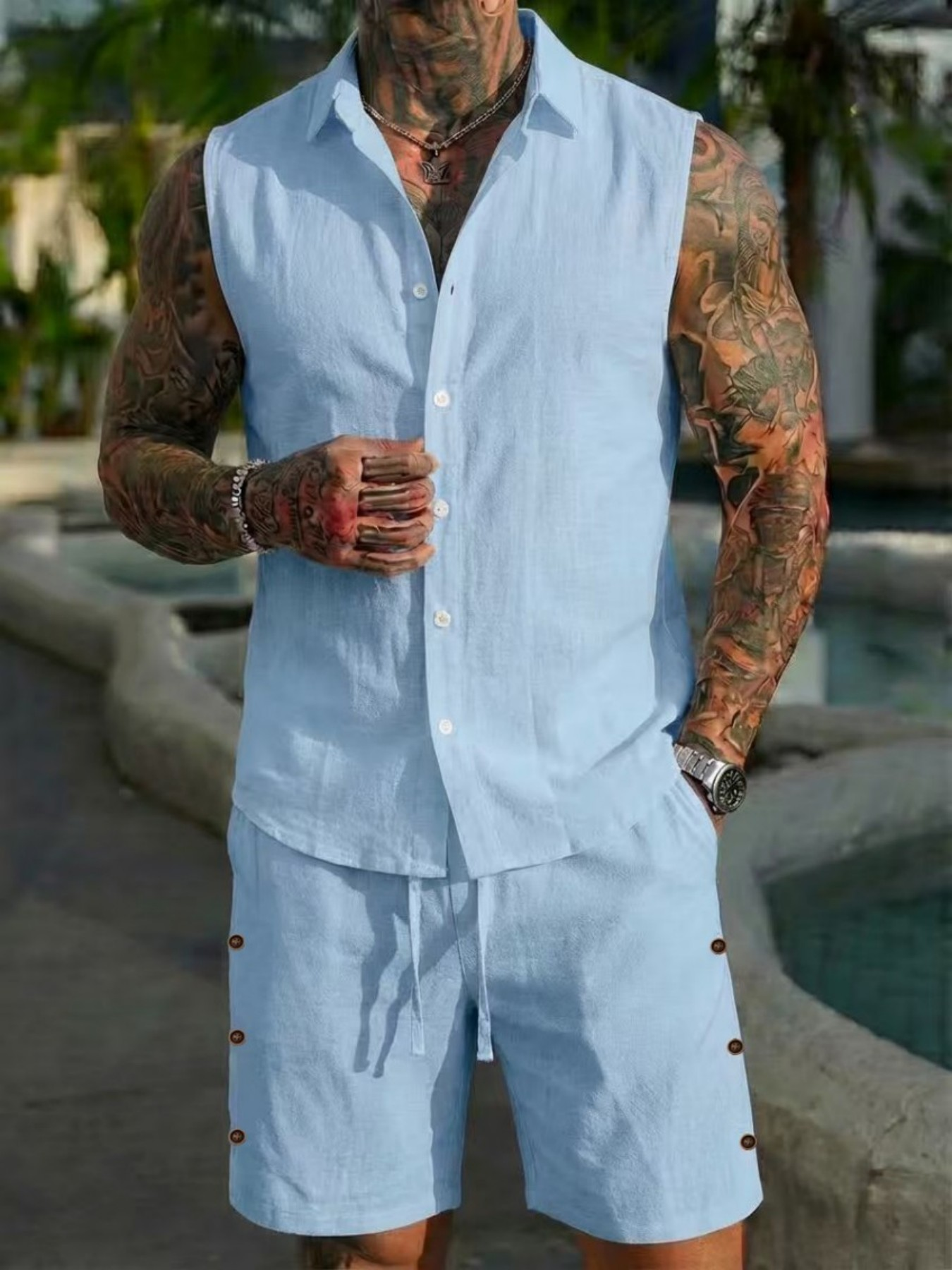 New Men's Casual Sleeveless Two-Piece Set