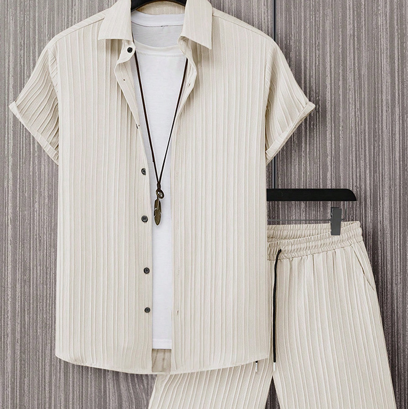 New Style Natural Linen Striped Men's 2-Piece Set