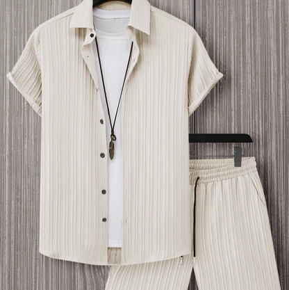New Style Natural Linen Striped Men's 2-Piece Set