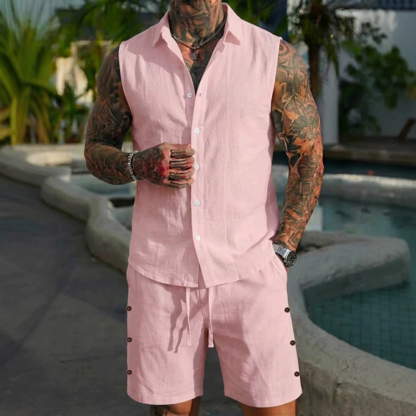 New Men's Casual Sleeveless Two-Piece Set