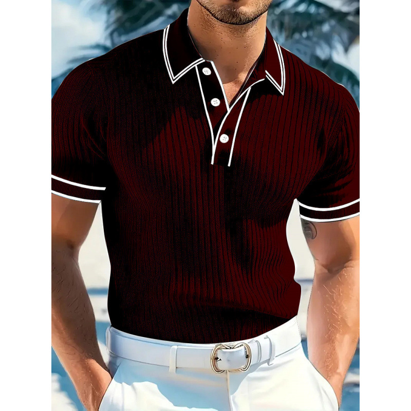 Men's Vintage Striped Knit Breathable Lapel Polo Shirt