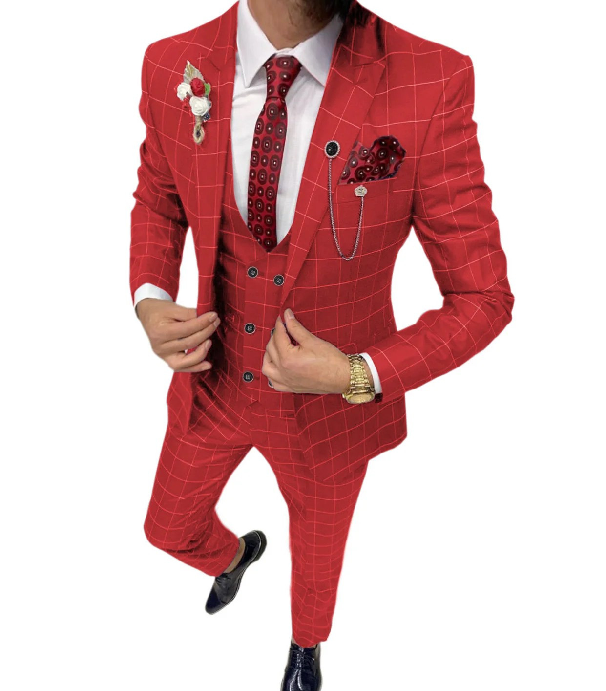 Men's Plaid 3-Piece Business Suit