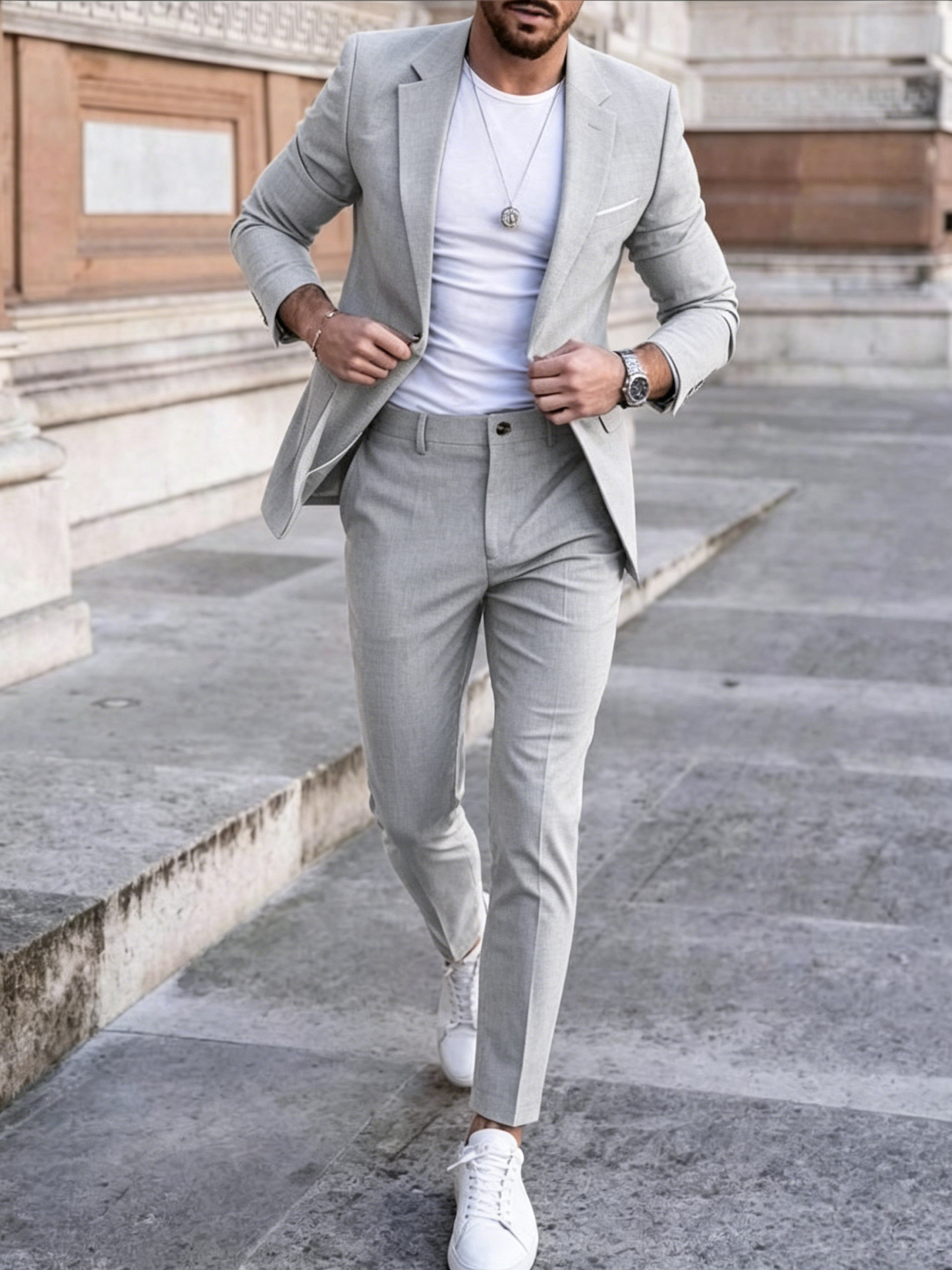 Men's Modern Double-Breasted Casual Suit