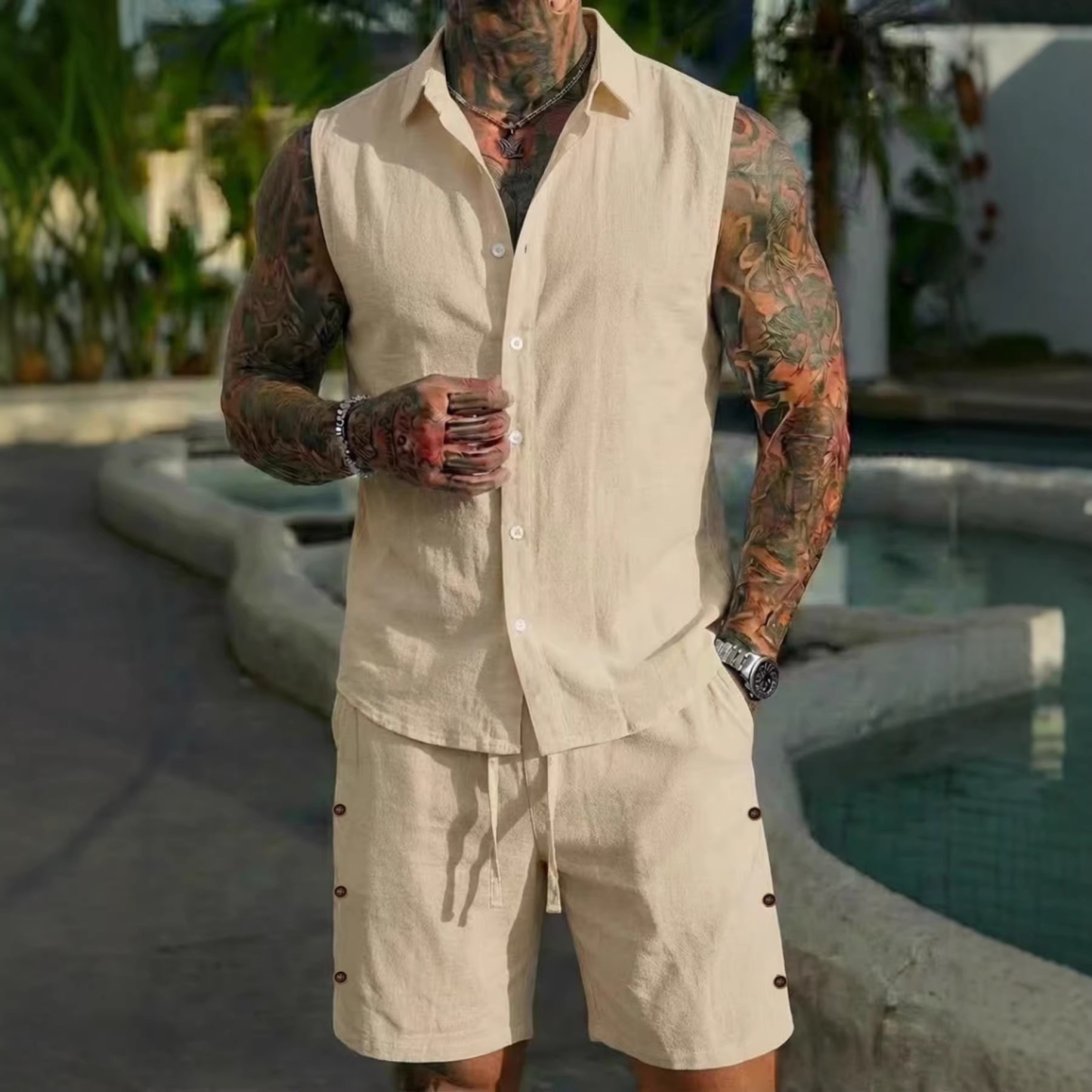 New Men's Casual Sleeveless Two-Piece Set