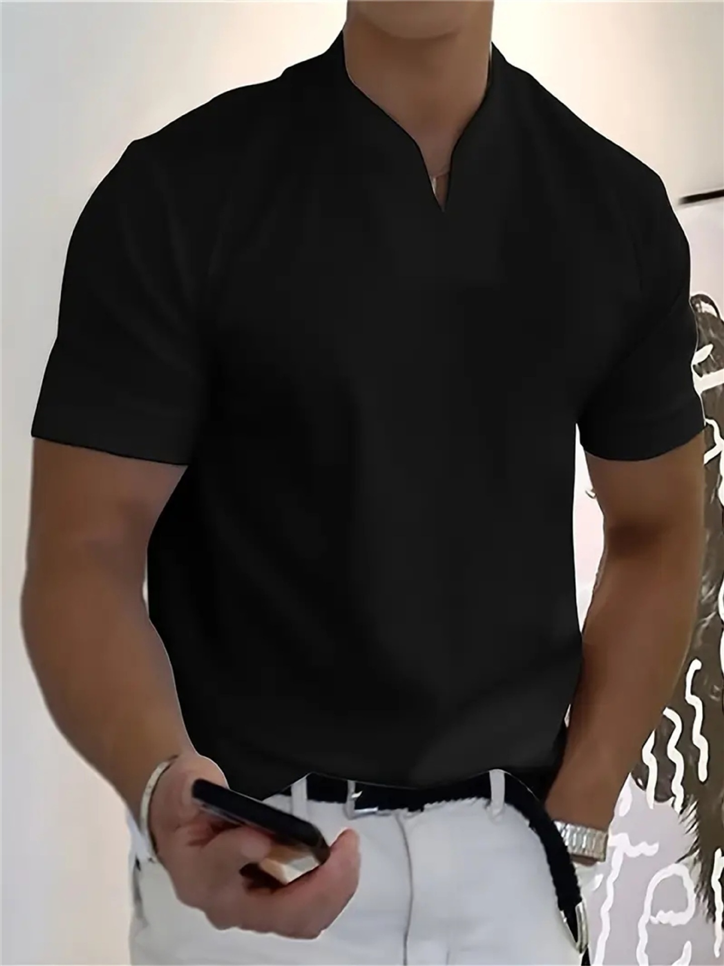Men's High-Stretch Cotton V-Neck Tee