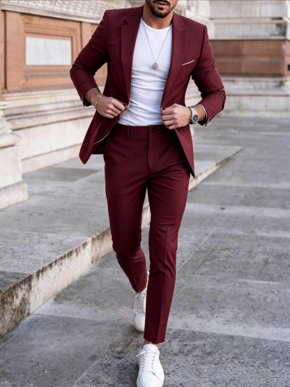 Men's Modern Double-Breasted Casual Suit