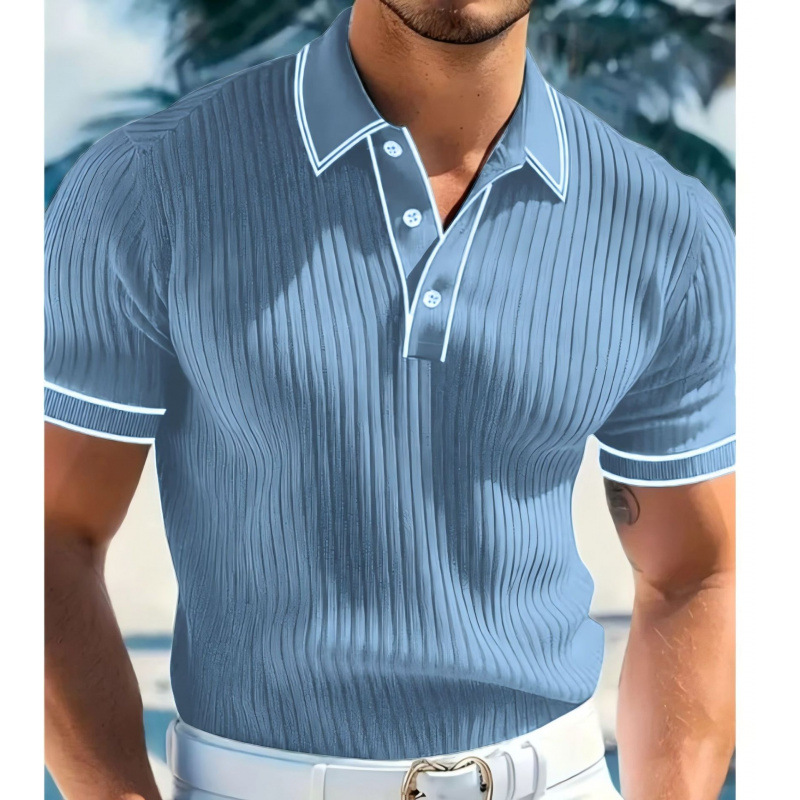 Men's Vintage Striped Knit Breathable Lapel Polo Shirt