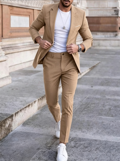 Men's Modern Double-Breasted Casual Suit