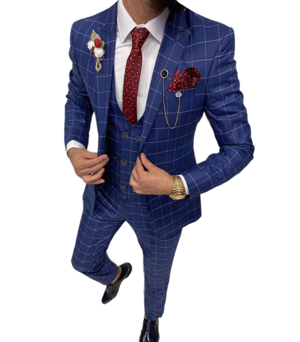 Men's Plaid 3-Piece Business Suit
