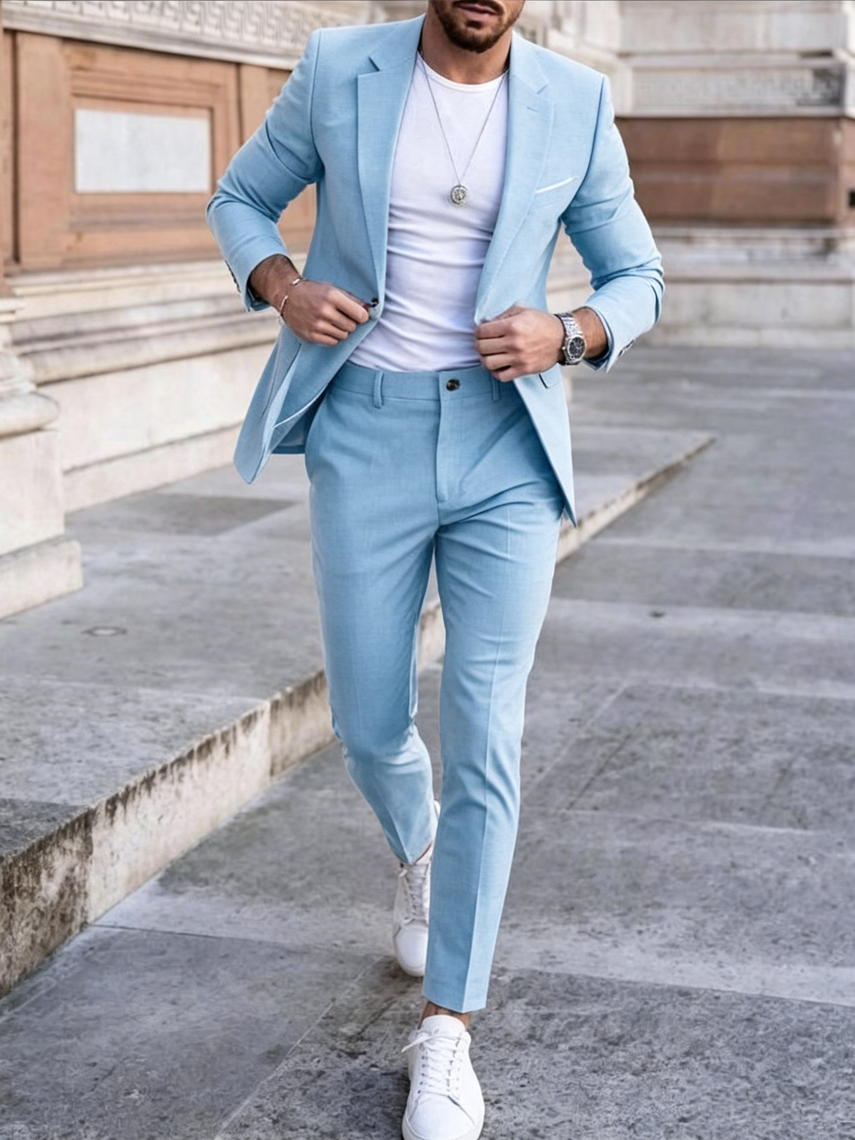 Men's Modern Double-Breasted Casual Suit