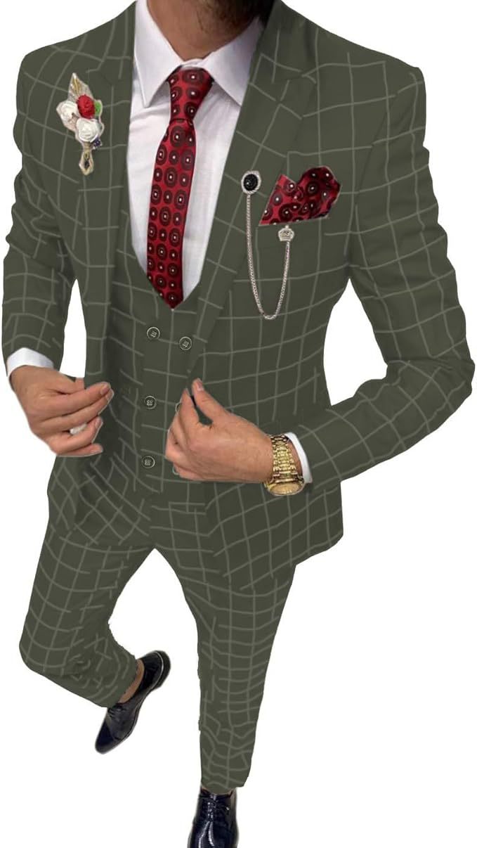 Men's Plaid 3-Piece Business Suit