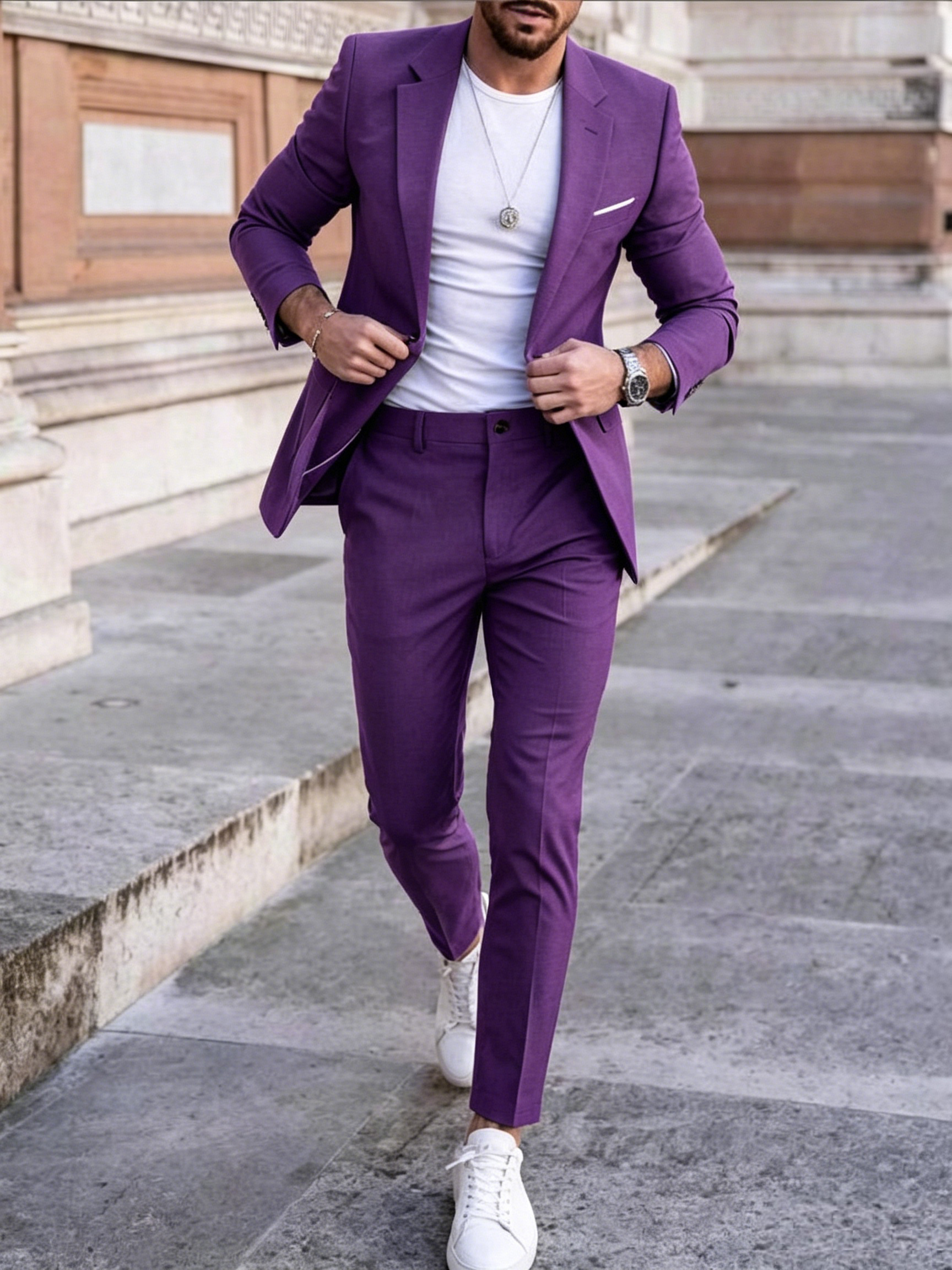 Men's Modern Double-Breasted Casual Suit