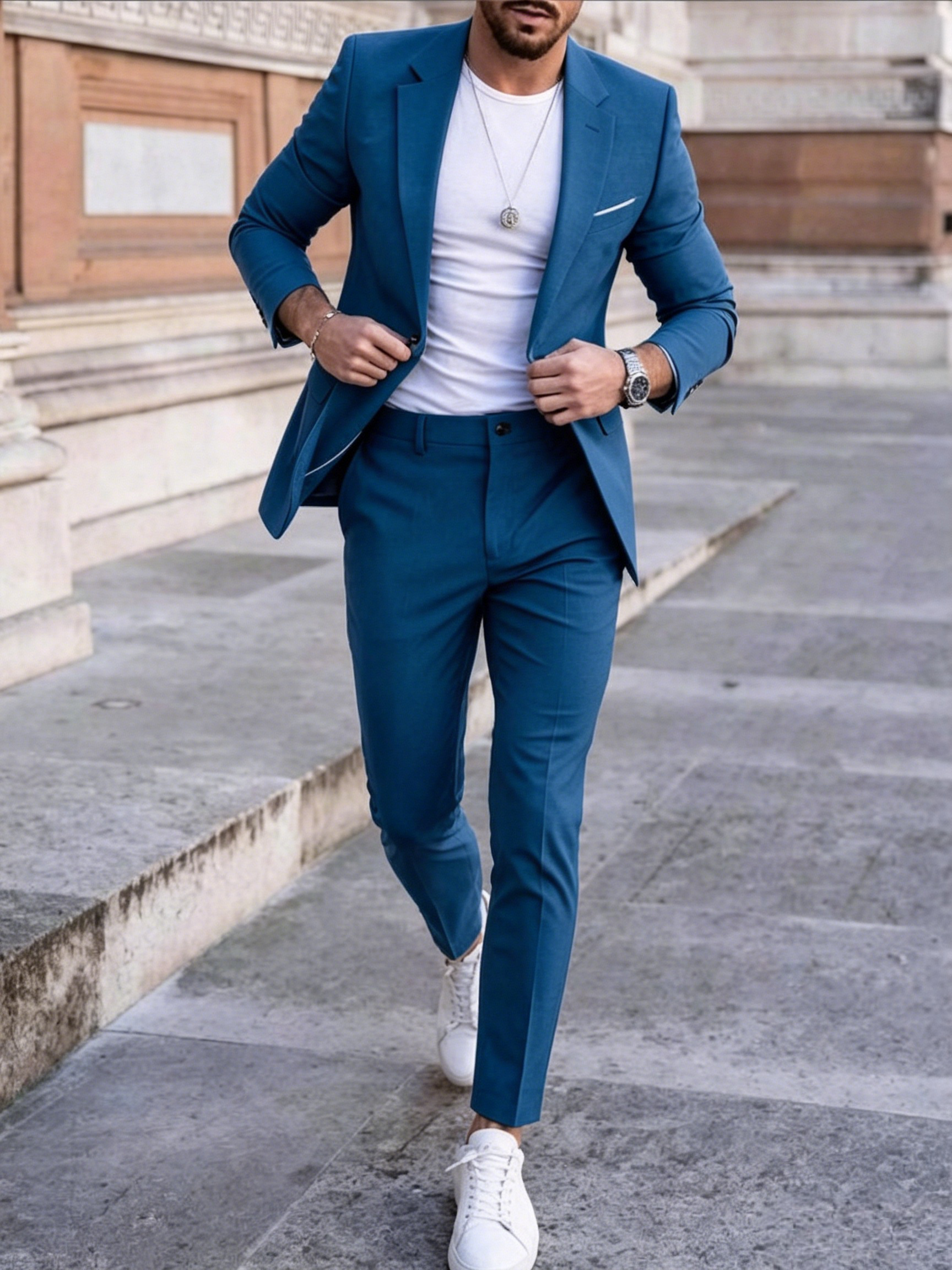 Men's Modern Double-Breasted Casual Suit
