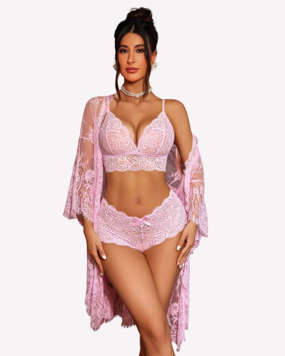 3 Piece Bra and Panty Sets with Robe
