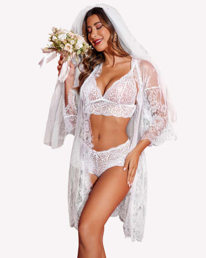 3 Piece Bra and Panty Sets with Robe