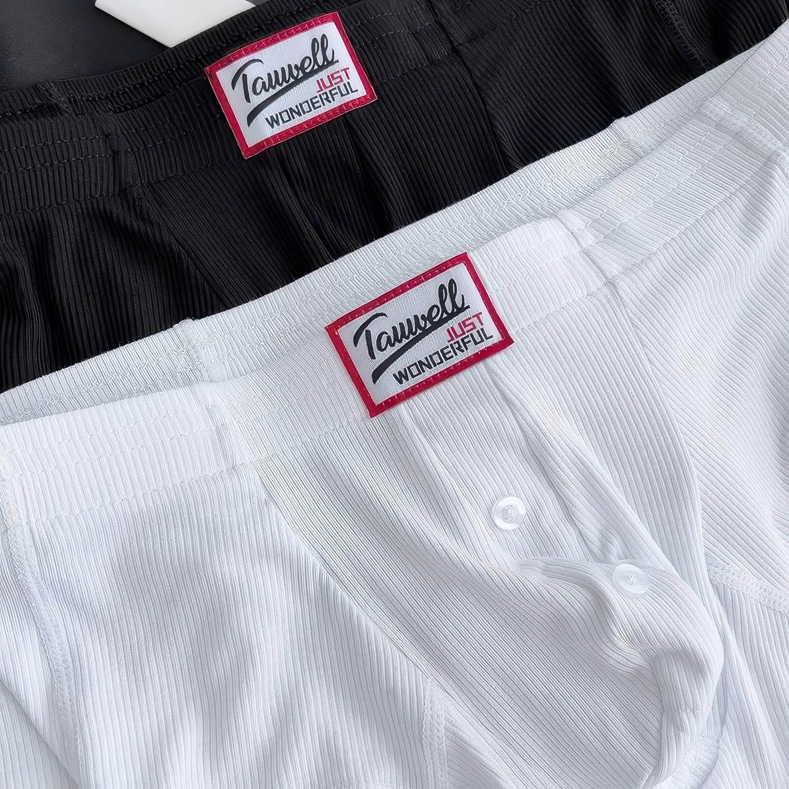 Men's Ribbed Boxer Briefs - Breathable Cotton Solid Color Underwear Set