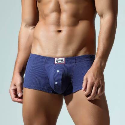 Men's Ribbed Boxer Briefs - Breathable Cotton Solid Color Underwear Set