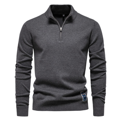 🧥New Slim Fit Men's Knit Top with Stand Collar and Half-Zip Design