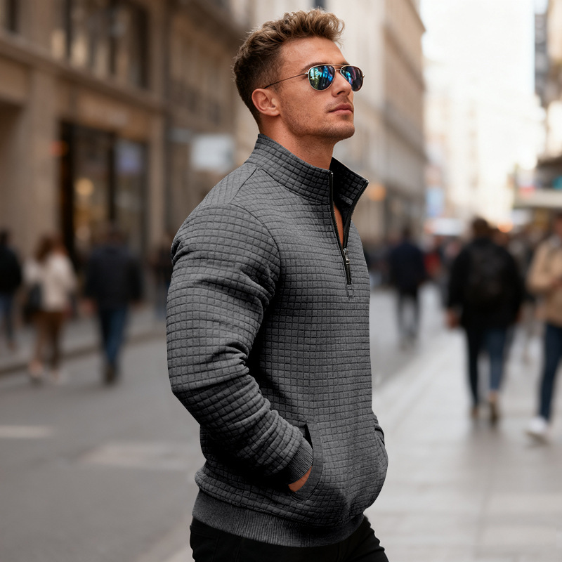 ✨Men’s Half-Zip Checked Stand Collar Sweatshirt