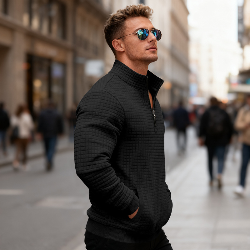 ✨Men’s Half-Zip Checked Stand Collar Sweatshirt