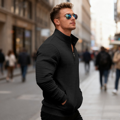 ✨Men’s Half-Zip Checked Stand Collar Sweatshirt