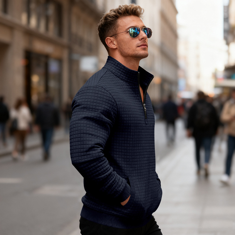 ✨Men’s Half-Zip Checked Stand Collar Sweatshirt