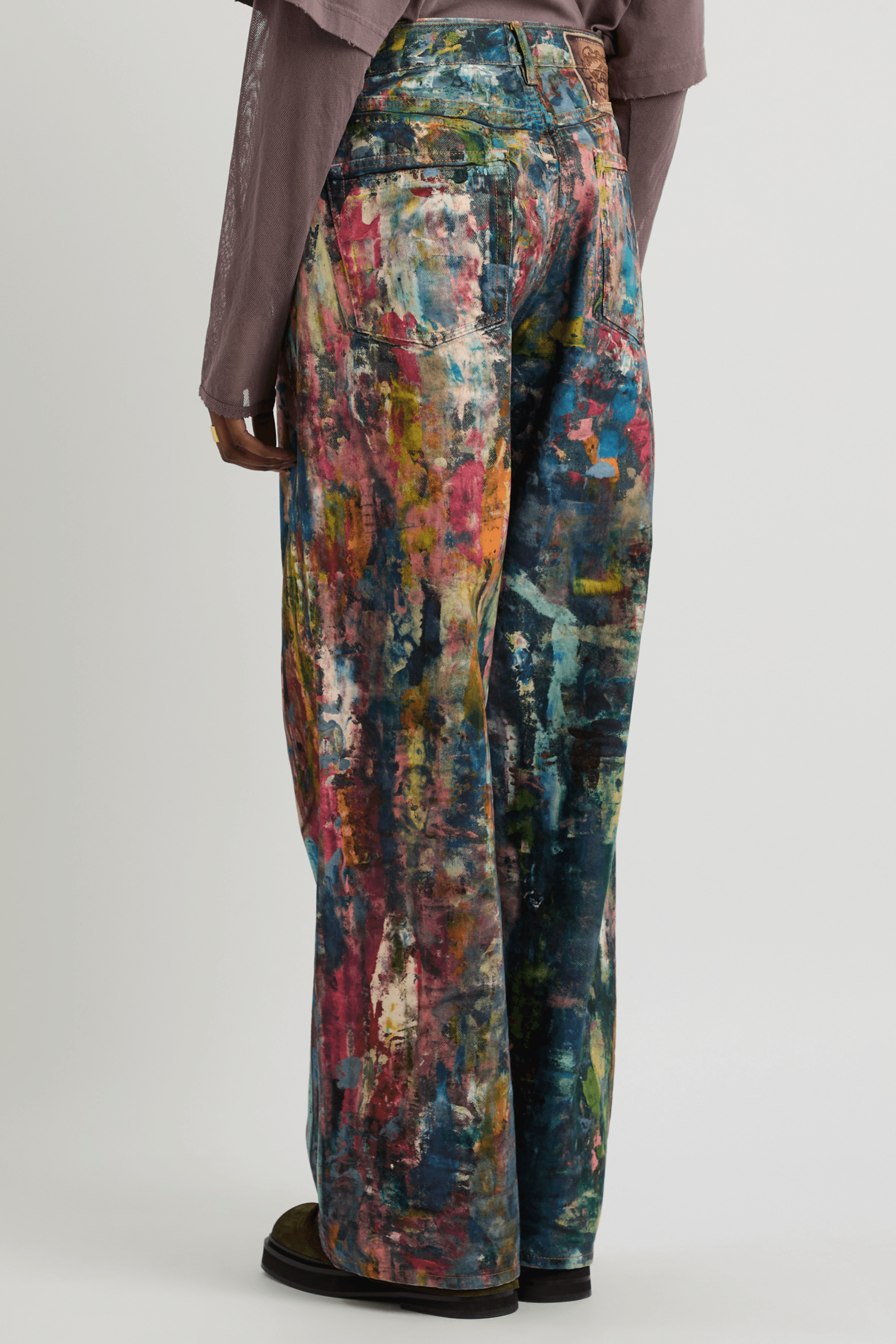 Unisex Colorblock Denim - Oil Painting Effect Relaxed Fit Pants