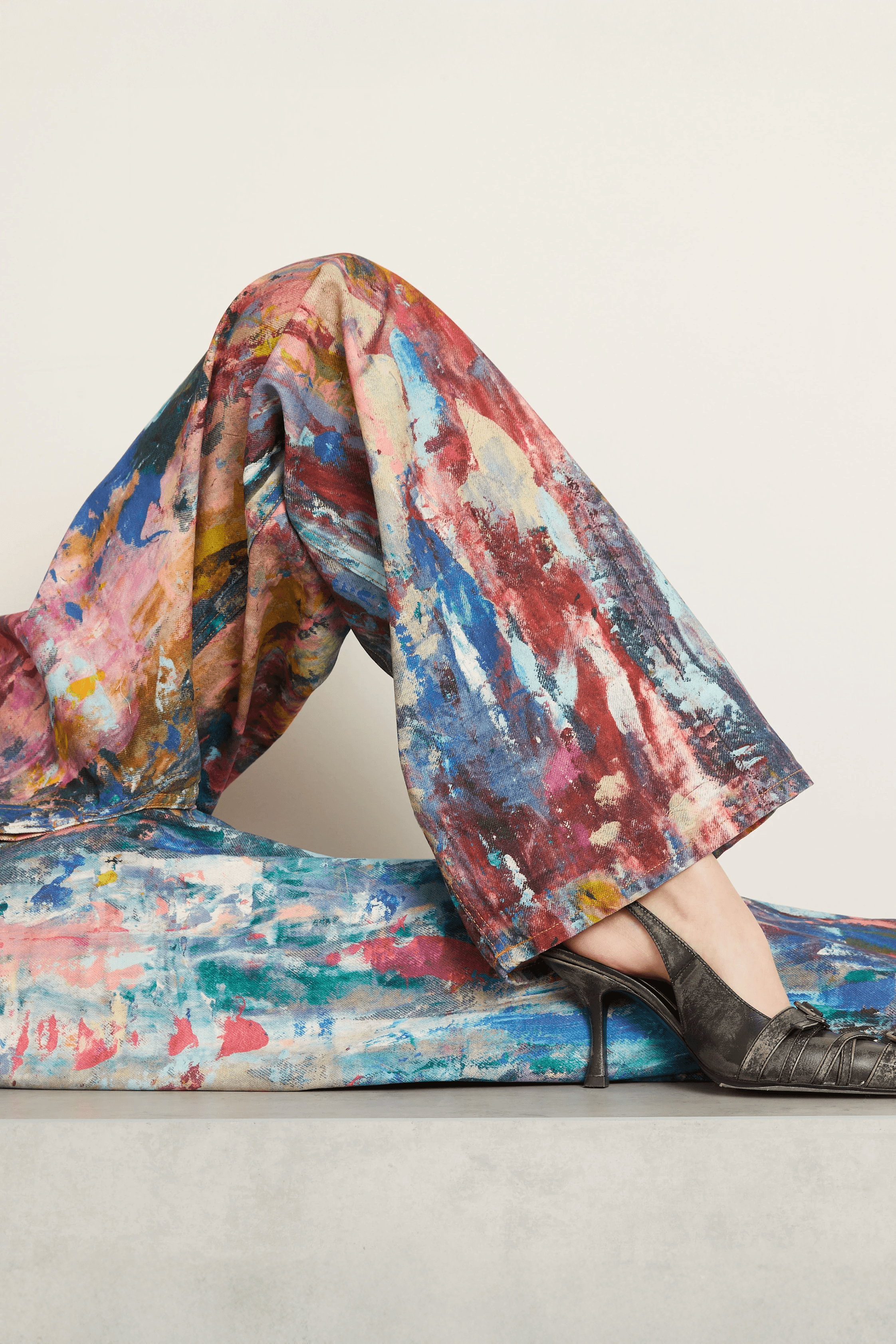 Unisex Colorblock Denim - Oil Painting Effect Relaxed Fit Pants