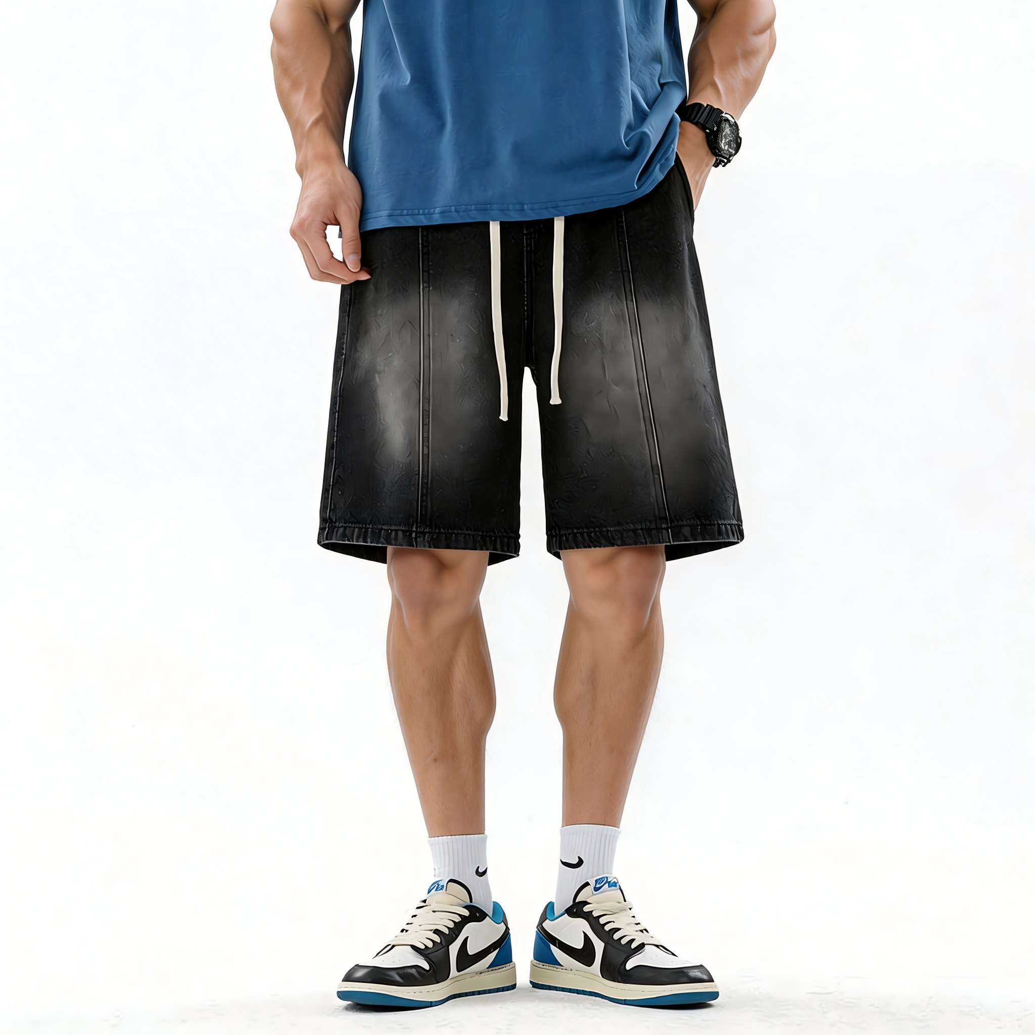 Men’s Loose Fit Denim Drawstring Shorts